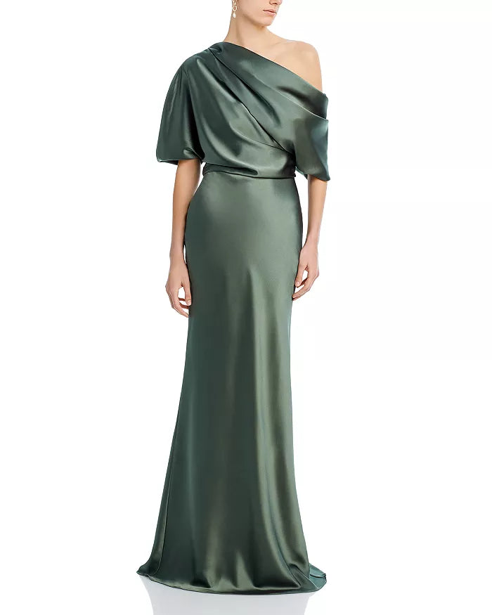Lustrous Sheath One Shoulder Cape Sleeve Knot Back Floor Length Hot Sale Prom Dress