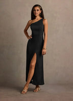 Lustrous Sheath One Shoulder Sleeveless Open Back Midi Length For Sale Prom Dress