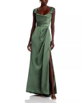 Lustrous Sheath Square Neck Cap Sleeve V Back Floor Length For Adults Prom Dress