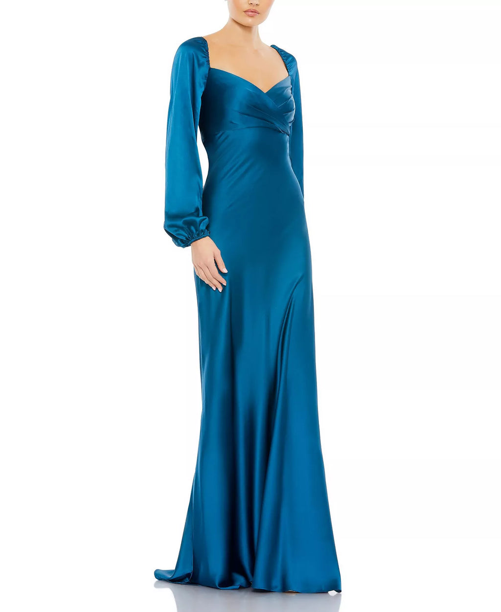 Lustrous Sheath Square V Neck Puff Sleeve Open Back Floor Length For Sale Prom Dress
