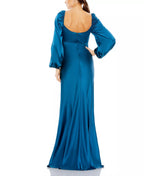Lustrous Sheath Square V Neck Puff Sleeve Open Back Floor Length For Sale Prom Dress