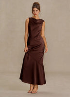 Lustrous Trumpet Asymmetrical Neck Sleeveless Crisscross Open Back Midi Length For Women Prom Dress