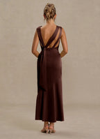 Lustrous Trumpet Asymmetrical Neck Sleeveless Crisscross Open Back Midi Length For Women Prom Dress
