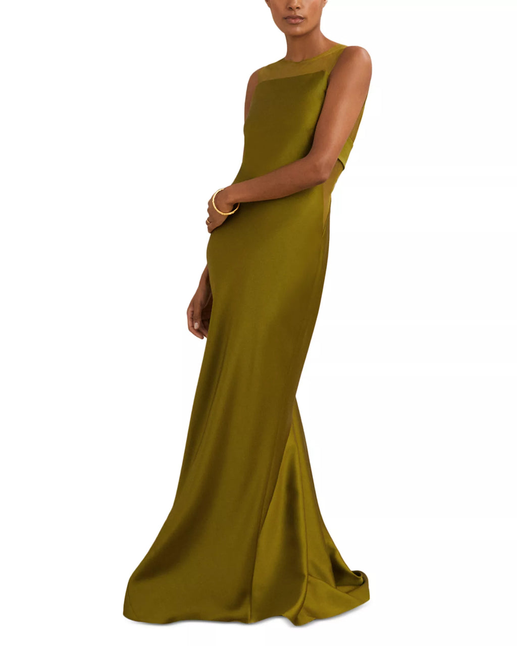 Lustrous Trumpet High Neck Sleeveless Cut Out Back Train Length For Women Prom Dress ﻿