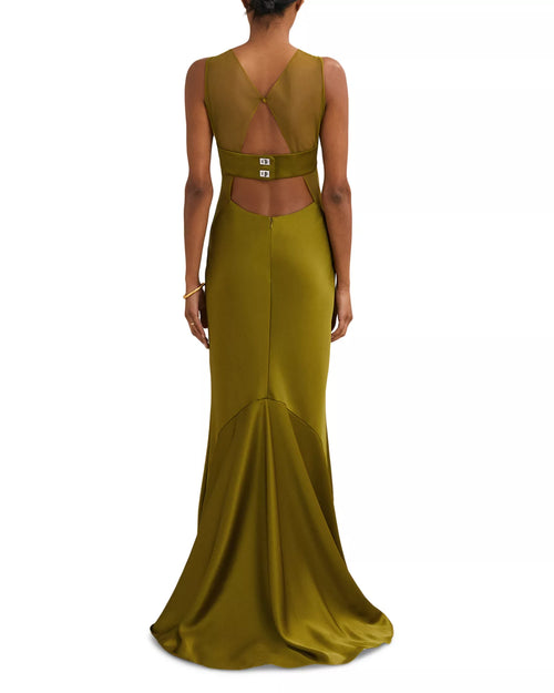 Robe de Bal Femme Longue Coupe Trompette Col Montant Sans Manches Dos Nu Lumineux