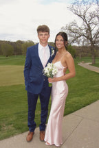 Blush Pink Satin Spaghetti-Strap Lace-Up Back Floor-Length Prom Dress