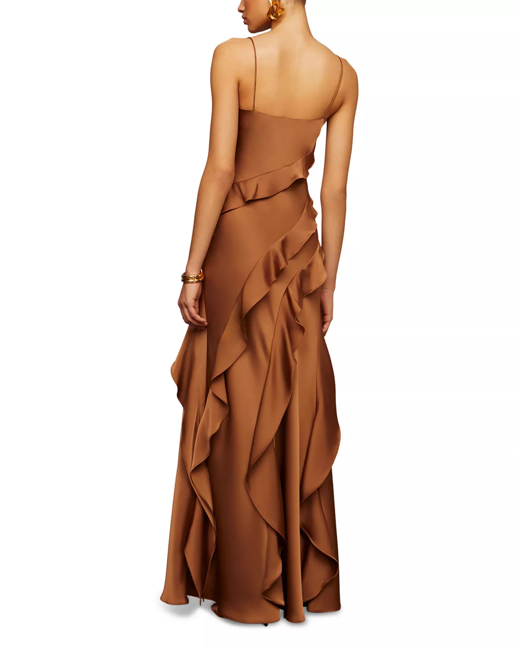Luxe A Line Cowl Neck Spaghetti Strap Open Back Floor Length Prom Dress