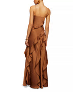 Luxe A Line Cowl Neck Spaghetti Strap Open Back Floor Length Prom Dress