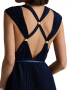 Luxe A Line Crew Neck Sleeveless Cross Back Pleated Floor Length For Women Prom Dress