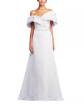 Luxe A-Line Off the Shoulder Draped Sleeve Open Back Train Floor Length Prom Dress
