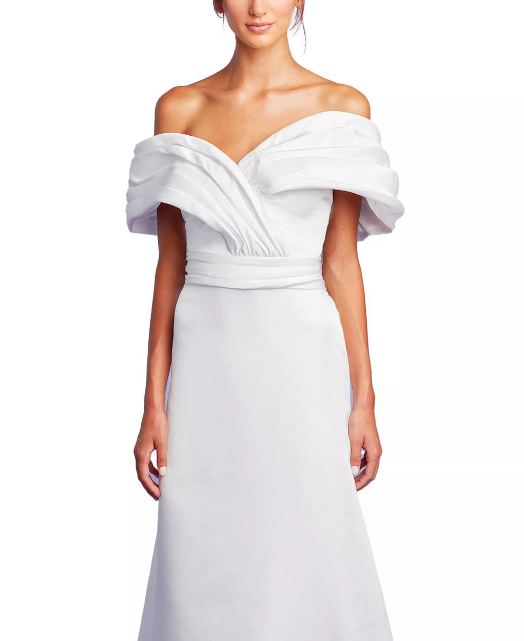 Luxe A-Line Off the Shoulder Draped Sleeve Open Back Train Floor Length Prom Dress