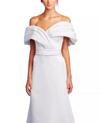 Luxe A-Line Off the Shoulder Draped Sleeve Open Back Train Floor Length Prom Dress