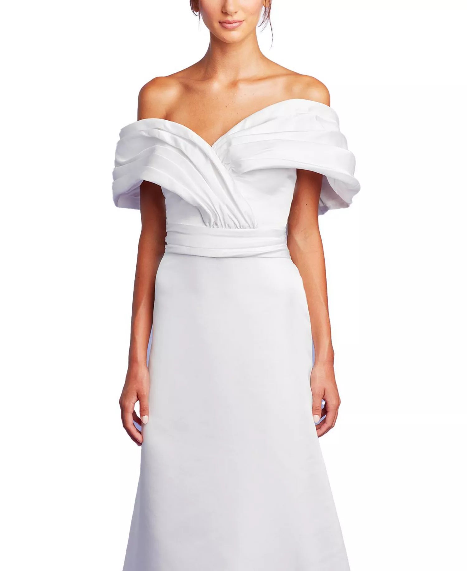 Luxe A-Line Off the Shoulder Draped Sleeve Open Back Train Floor Length Prom Dress
