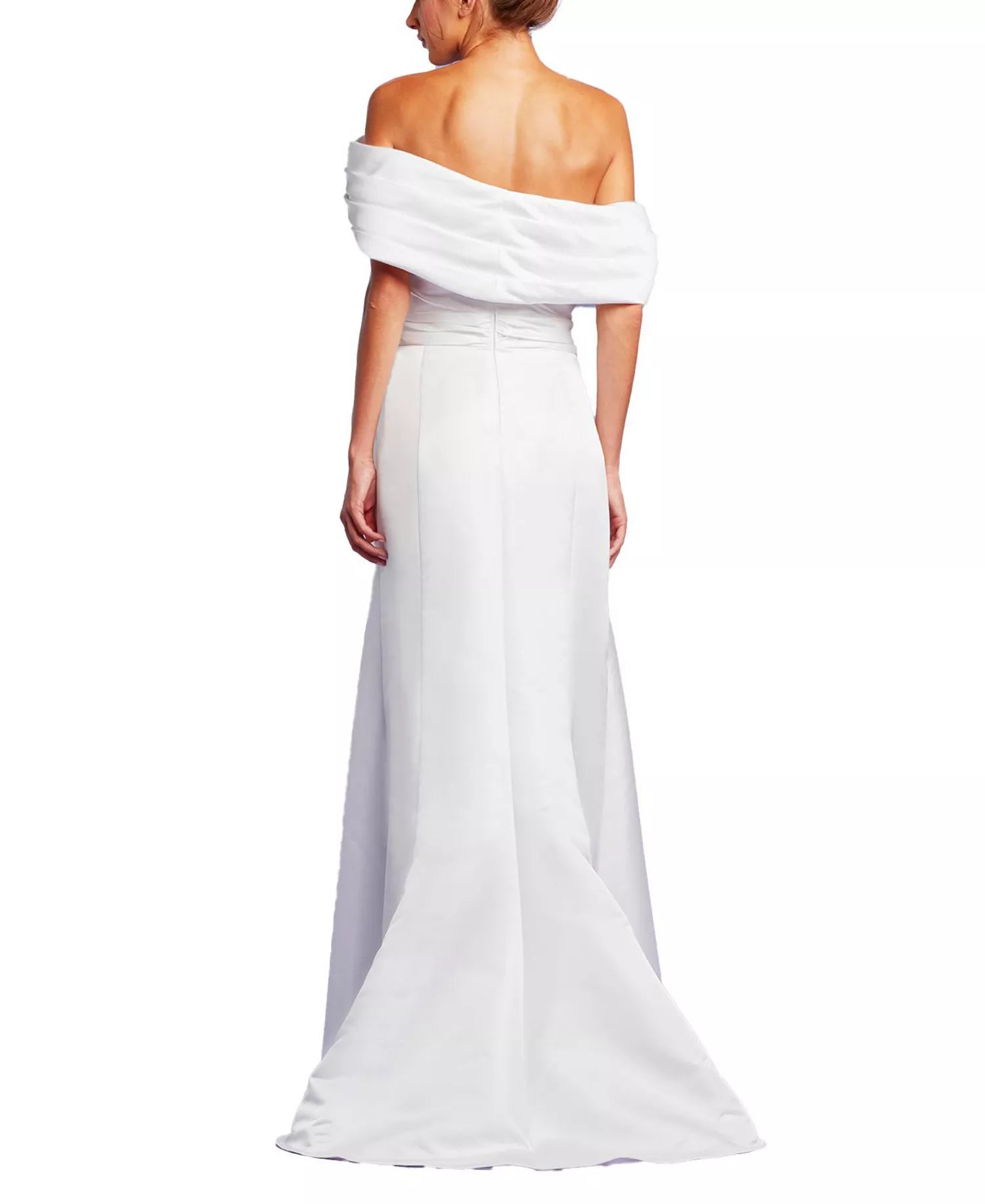 Luxe A-Line Off the Shoulder Draped Sleeve Open Back Train Floor Length Prom Dress