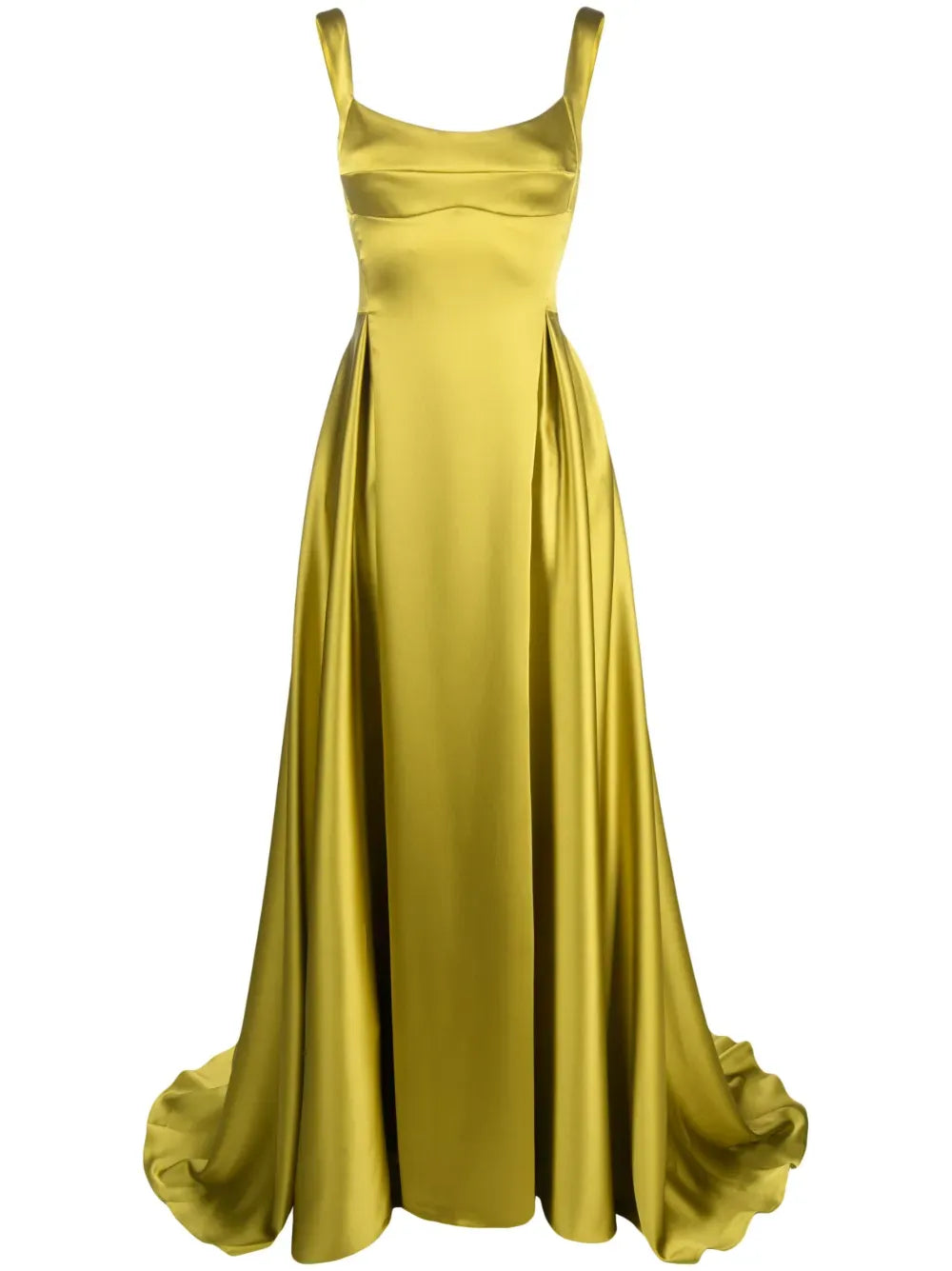 Luxe A-Line Square Neck Sleeveless Deep V Back Train Floor Length Prom Dress