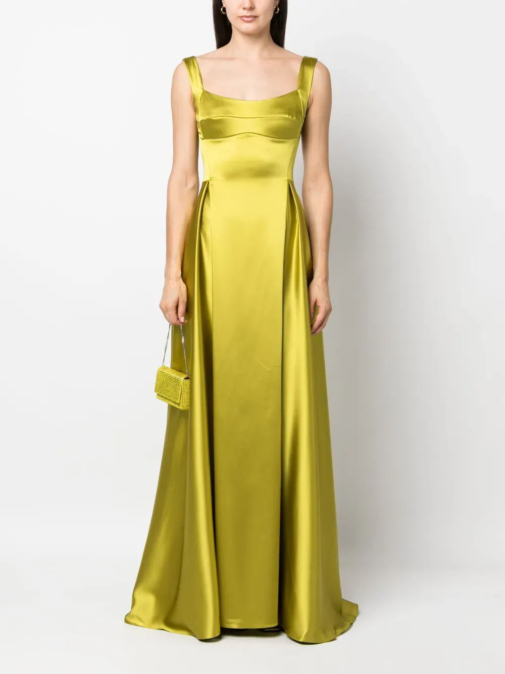 Luxe A-Line Square Neck Sleeveless Deep V Back Train Floor Length Prom Dress