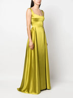 Luxe A-Line Square Neck Sleeveless Deep V Back Train Floor Length Prom Dress