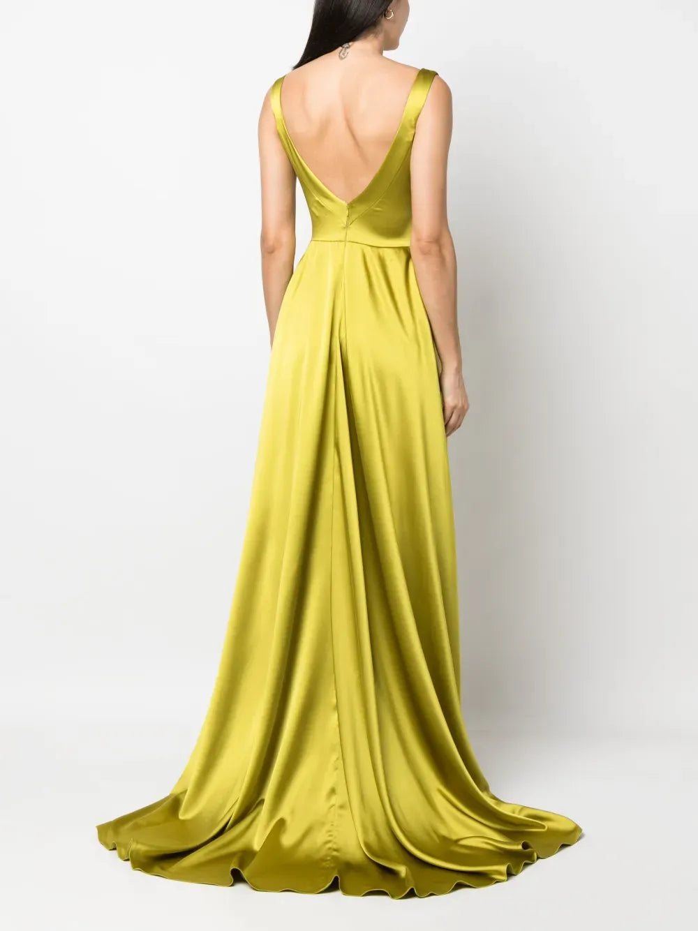 Luxe A-Line Square Neck Sleeveless Deep V Back Train Floor Length Prom Dress