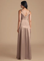 Luxe A-Line Square Neck Sleeveless V Back Floor Length Bridesmaid Dress