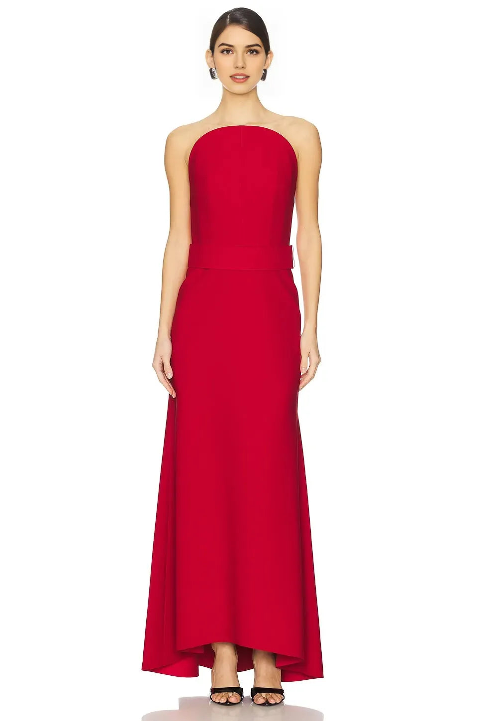 Luxe A Line Strapless Sleeveless Belted High Low Floor Length Prom Dress
