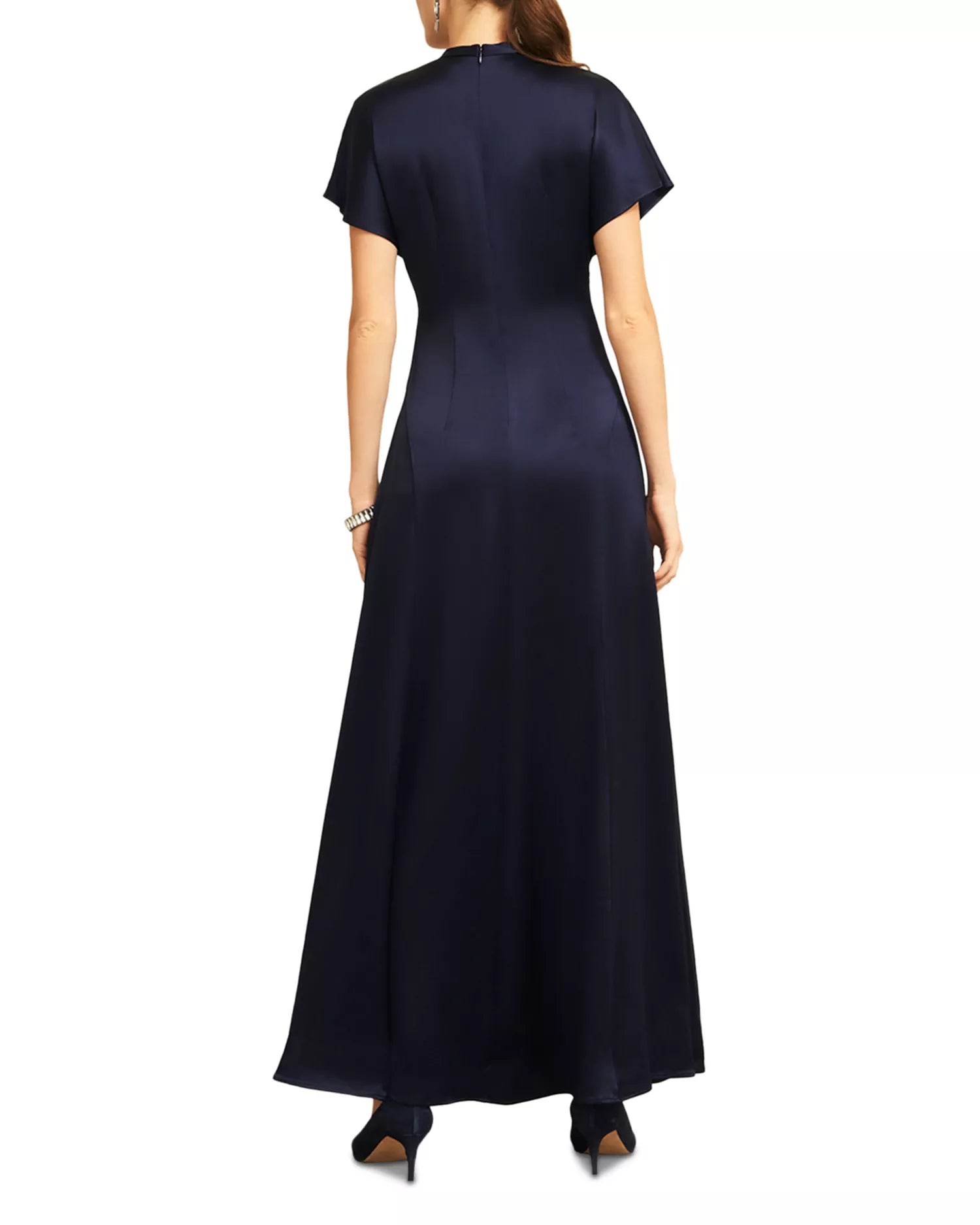 Luxe A Line V Neck Short Sleeve Zipper Back Floor Length For Women Prom Dress