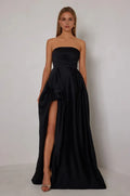Luxe Ballgown Strapless Sweetheart Neck Ruffle Accent Slit Floor Length For Women Prom Dress