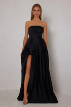 Luxe Ballgown Strapless Sweetheart Neck Ruffle Accent Slit Floor Length For Women Prom Dress