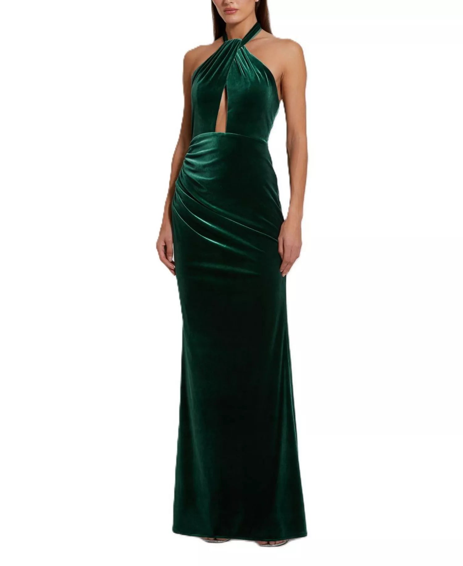 Luxe Fit Halter Cutout Sleeveless Open Back Floor Length For Ladies Prom Dress