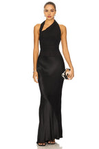 Luxe Mermaid Asymmetric Halter Neck Cutout Back Floor Length Prom Dress
