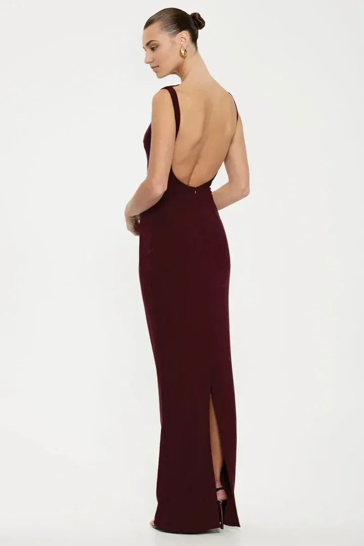 Luxe Mermaid Boat neck Sleeveless Open back Floor length Prom Dress