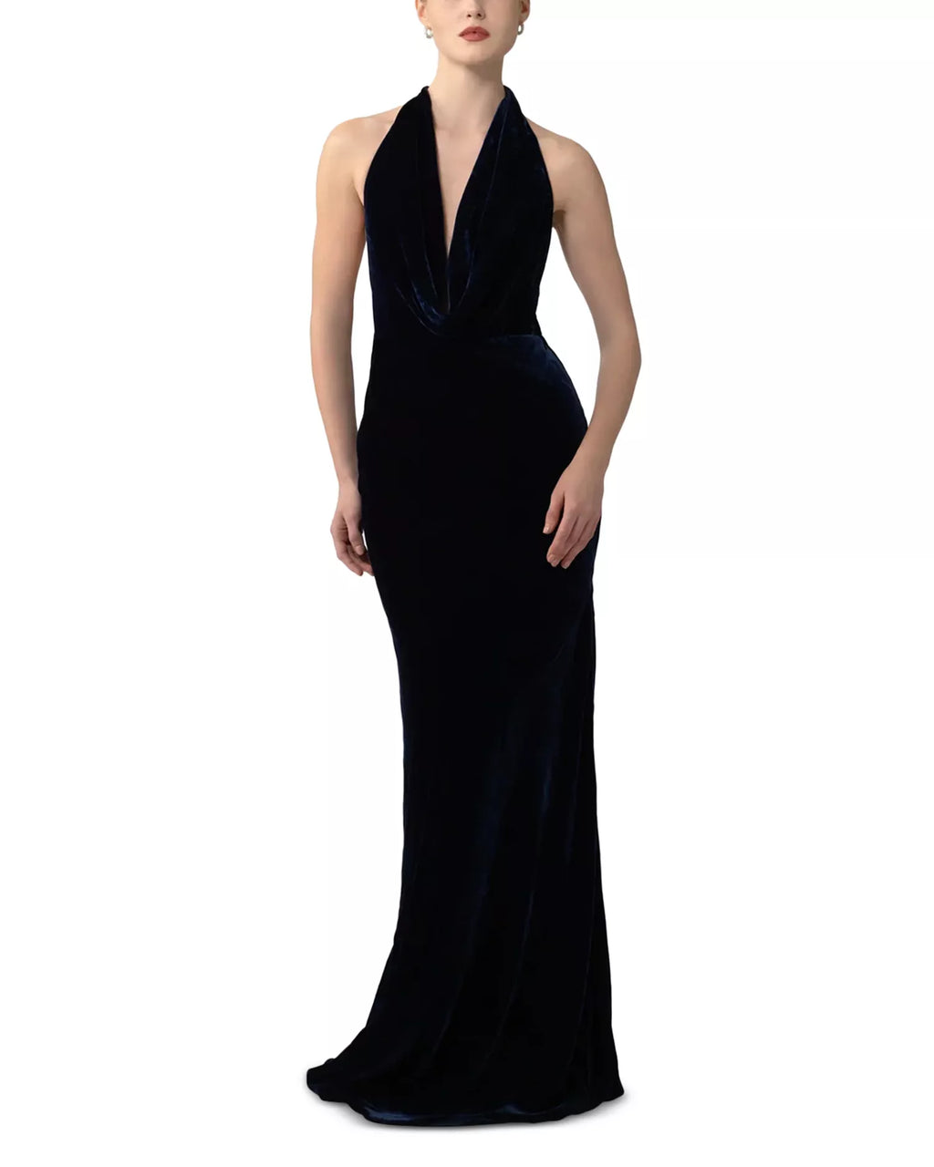 Luxe Mermaid Halter Neck Deep V Cutout Back Floor Length For Adults Prom Dress