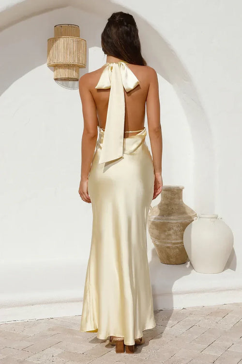 Robe de bal de luxe sirène dos nu sans manches à licou et longueur ras du sol