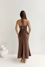 Luxe Mermaid Halter Neck Sleeveless Tie Back Floor Length Prom Dress