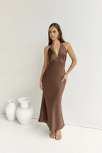 Luxe Mermaid Halter Neck Sleeveless Tie Back Floor Length Prom Dress