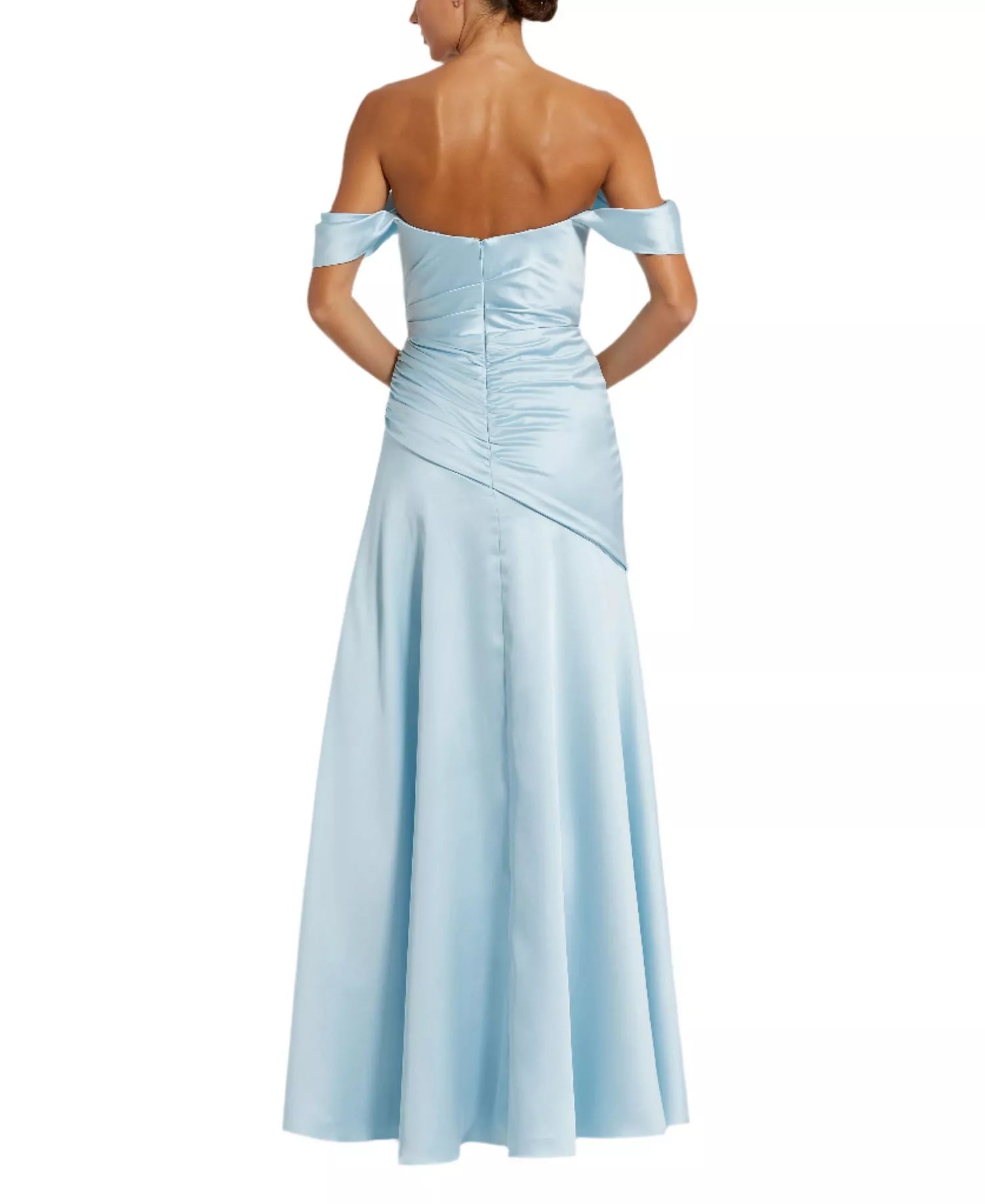 Luxe Mermaid Off the Shoulder Ruched Bodice High Slit Floor Length For Adults Prom Dress