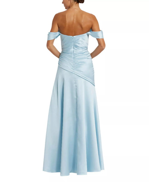 Robe de bal de luxe sirène épaules dénudées buste drapé fente haute longueur ras du sol pour adultes