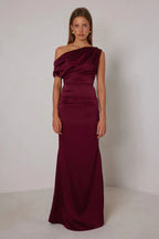 Luxe Mermaid One Shoulder Draped Sleeve Button Back Floor Length For Adults Prom Dress