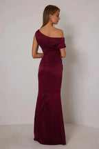 Luxe Mermaid One Shoulder Draped Sleeve Button Back Floor Length For Adults Prom Dress