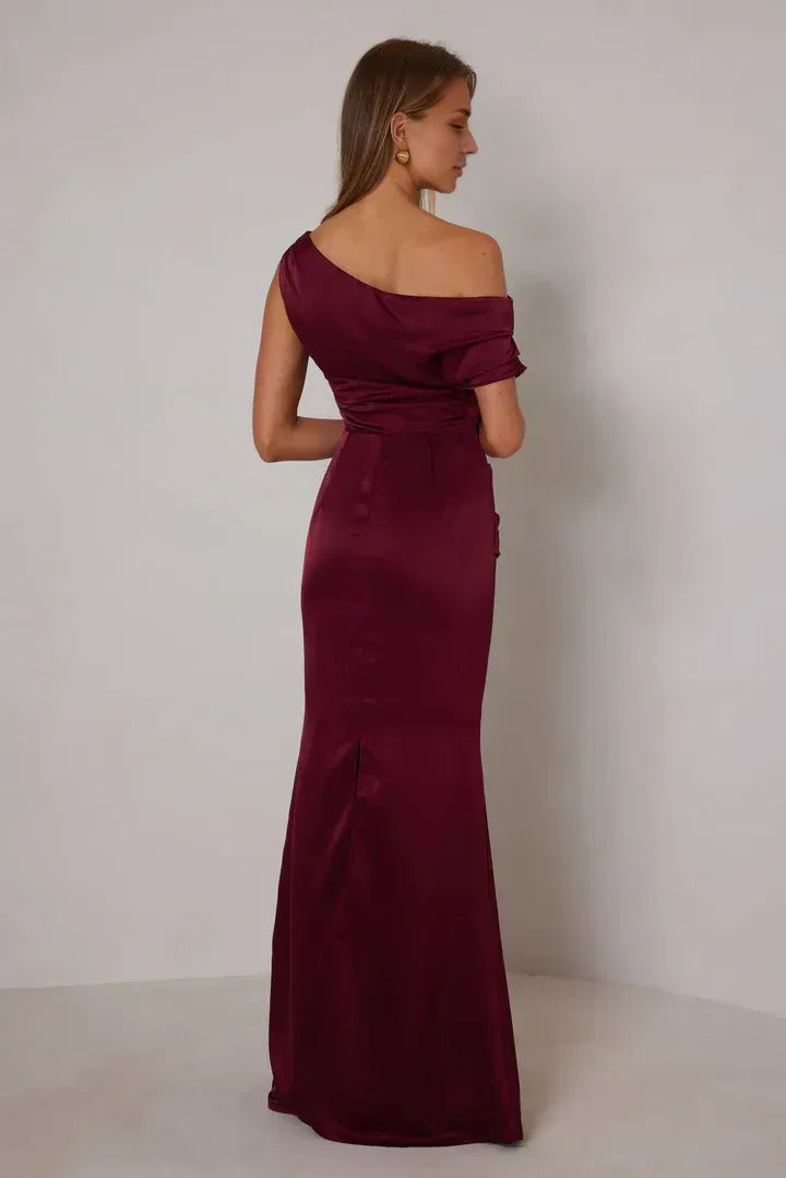 Luxe Mermaid One Shoulder Draped Sleeve Button Back Floor Length For Adults Prom Dress