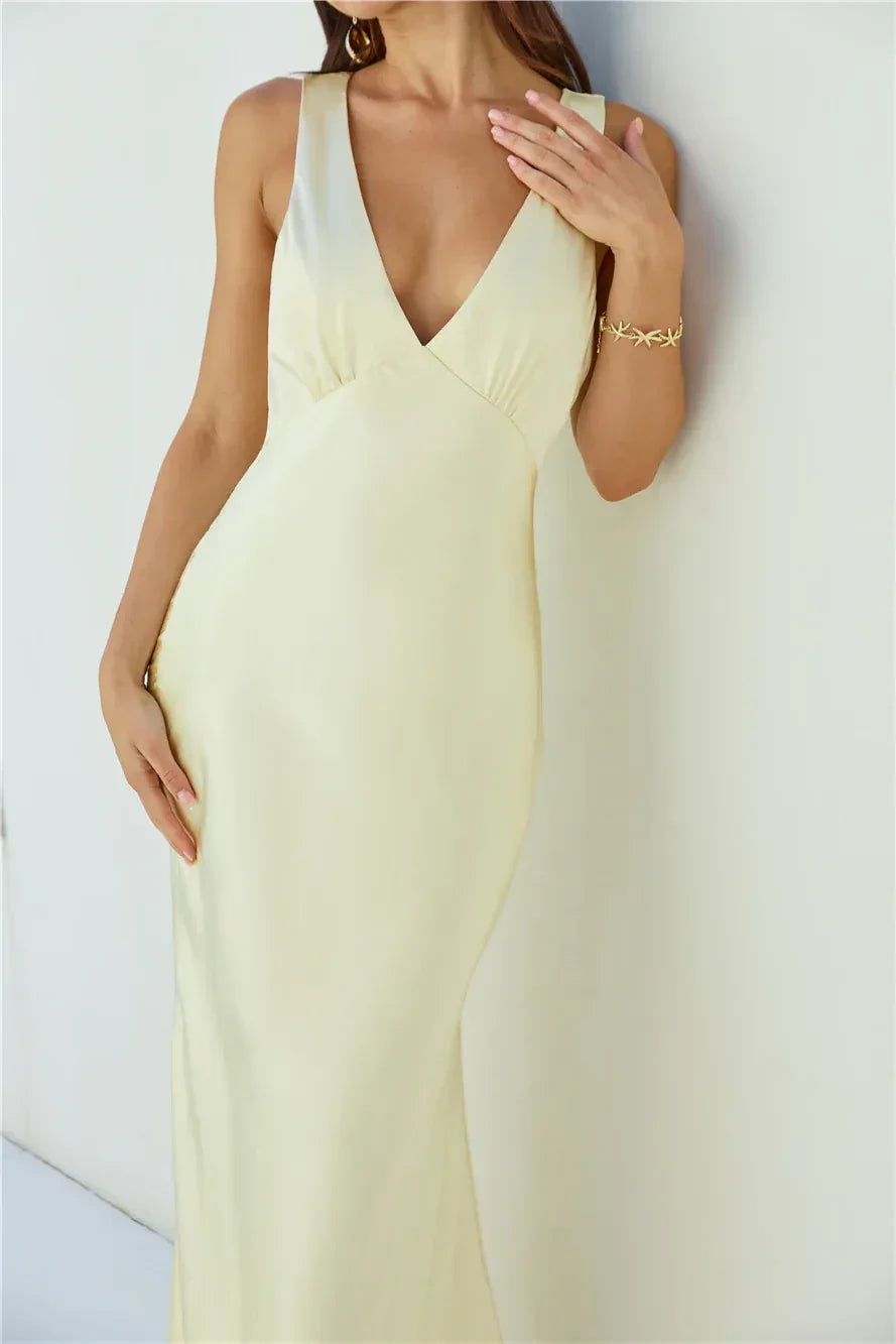 Luxe Mermaid Plunge Neck Sleeveless Open Back Floor Length Prom Dress