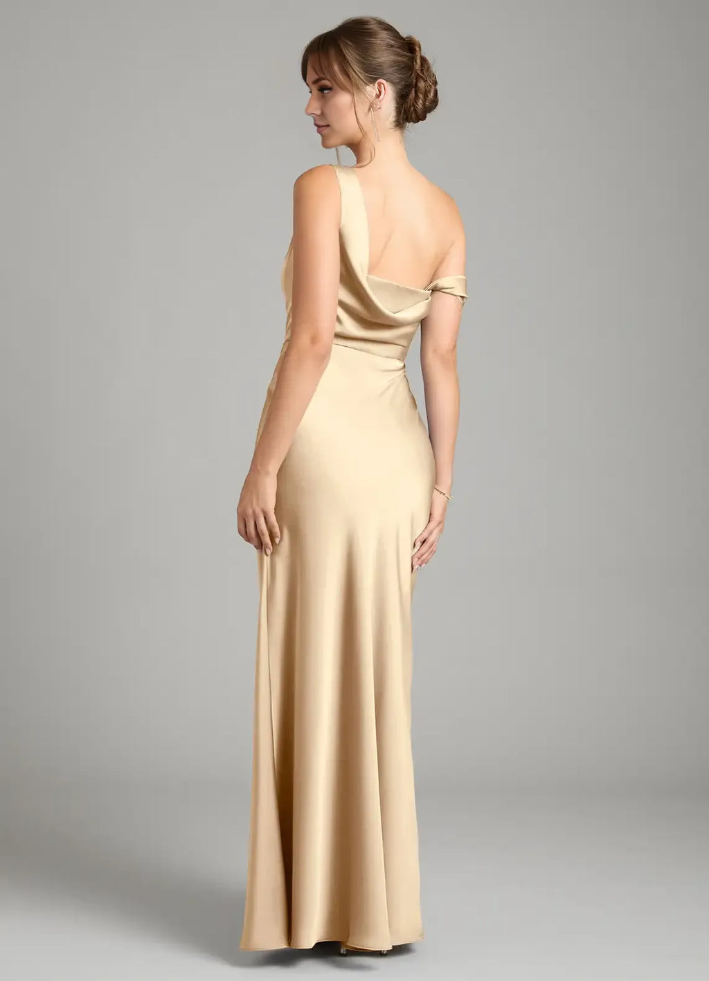 Luxe Mermaid Satin One Shoulder Cold Shoulder Open Back Floor Length Bridesmaid Dress