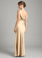 Luxe Mermaid Satin One Shoulder Cold Shoulder Open Back Floor Length Bridesmaid Dress