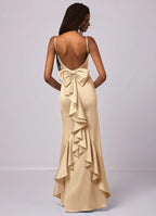 Luxe Mermaid Satin Square Neck Spaghetti Strap Bow Back Floor Length Bridesmaid Dress
