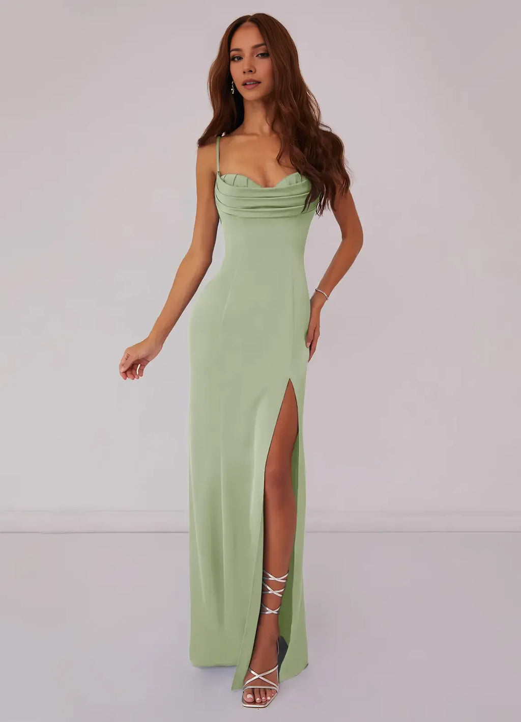 Luxe Mermaid Satin Sweetheart Spaghetti Strap Lace Up Back Floor Length Bridesmaid Dress