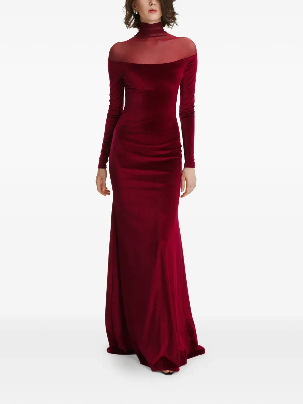 Luxe Mermaid Turtleneck Long Sleeve Sheer Back Floor Length Prom Dress