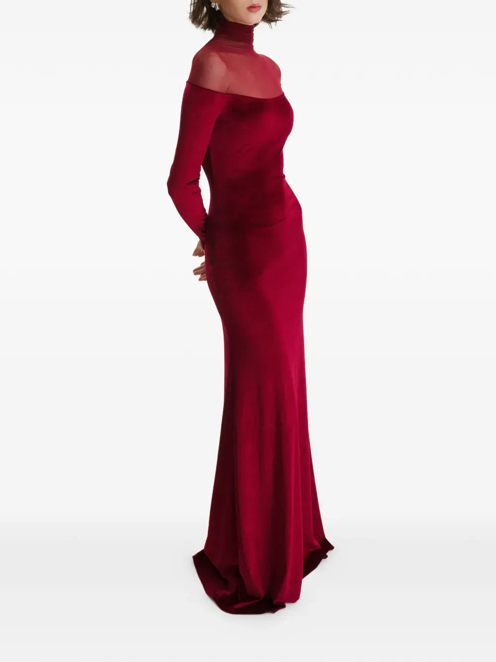 Luxe Mermaid Turtleneck Long Sleeve Sheer Back Floor Length Prom Dress