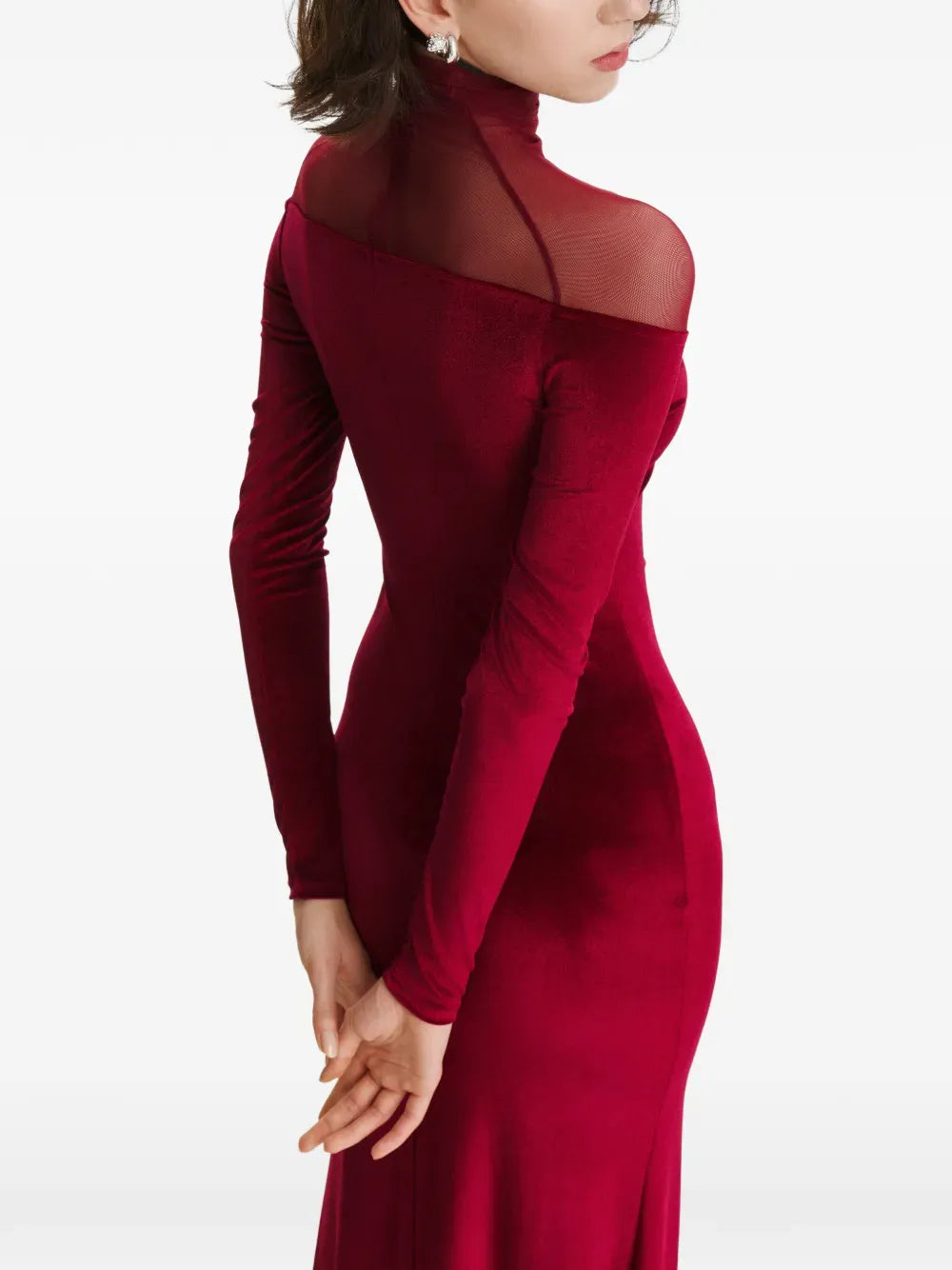 Luxe Mermaid Turtleneck Long Sleeve Sheer Back Floor Length Prom Dress