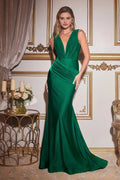 Luxe Mermaid V-Neck Sleeveless Closed Back Floor Length Prom Dress