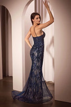 Luxe Mermaid V-Neck Spaghetti Strap Open Back Floor Length Prom Dress