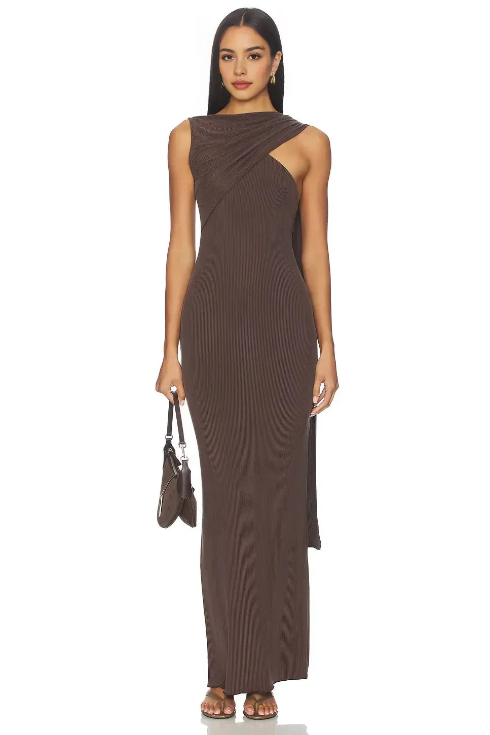 Luxe Sheath Asymmetric Neck Draped Back Floor Length Prom Dress